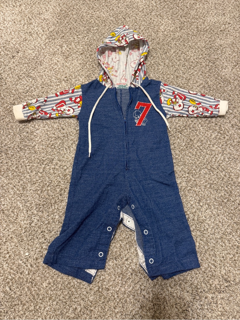 healthtex Navy Hooded One-Piece with Football Printed White and Red Sleeves